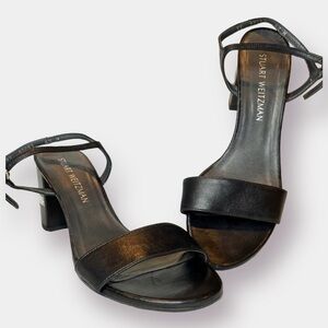 Stuart Weitzman Silver Block Heel with Straps Size 8.5